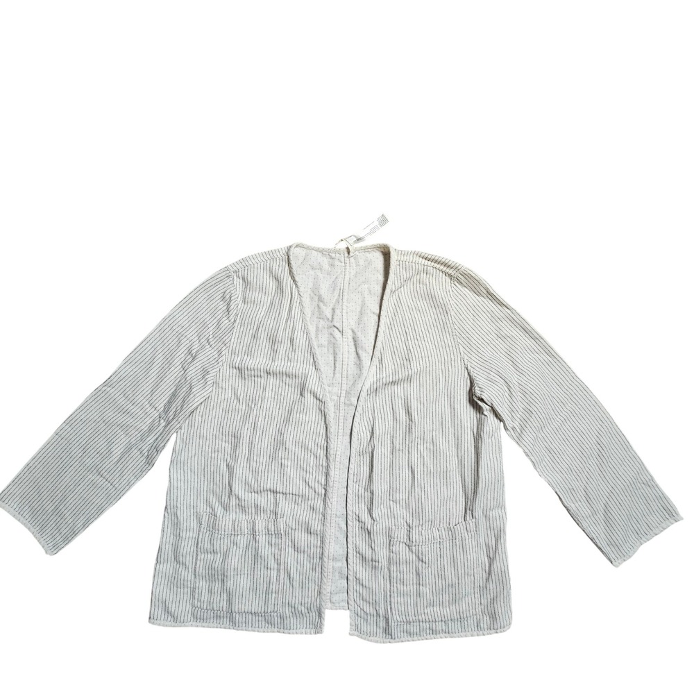 Eileen Fisher Organic Cotton Pinstripe Open Front Cardigan Jacket M Smart Casual